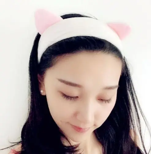 

2pcs Cute Elastic Cat Ears Headbands for Women Girls Makeup Face Washing Headwrap