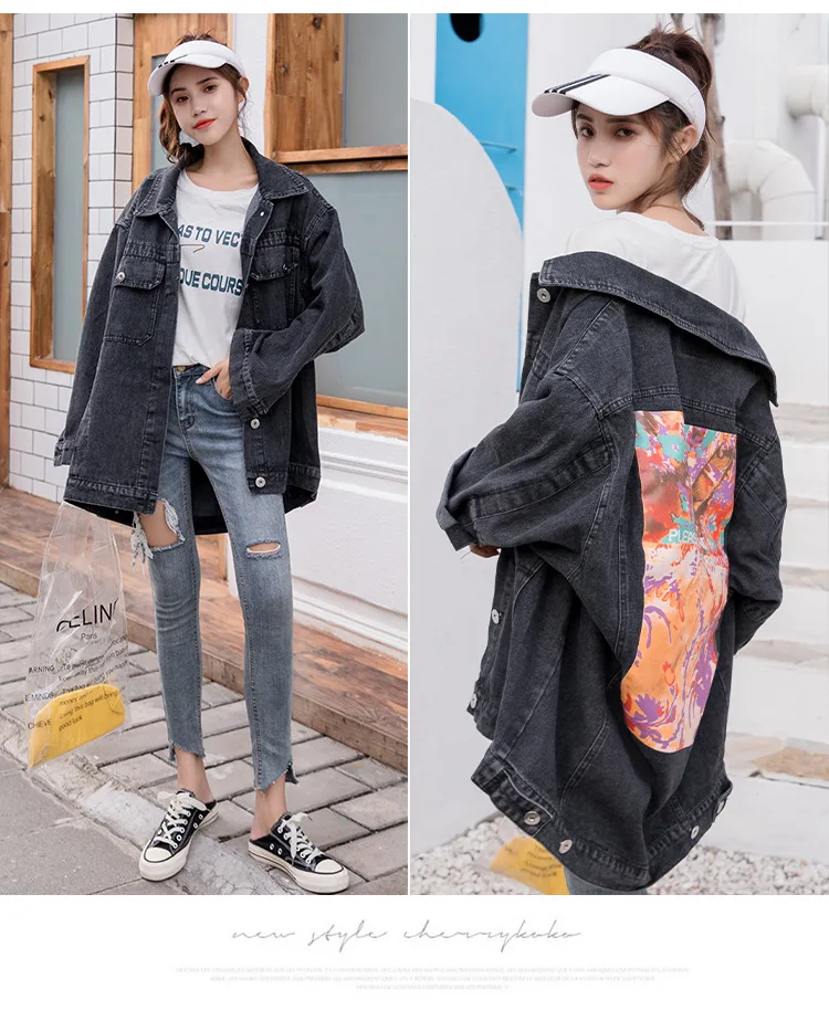 Ковбойское свободное Женское пальто Осенняя Свободная куртка с принтом Befree Harajuku Chaqueta Mujer размера плюс Bts ветровка
