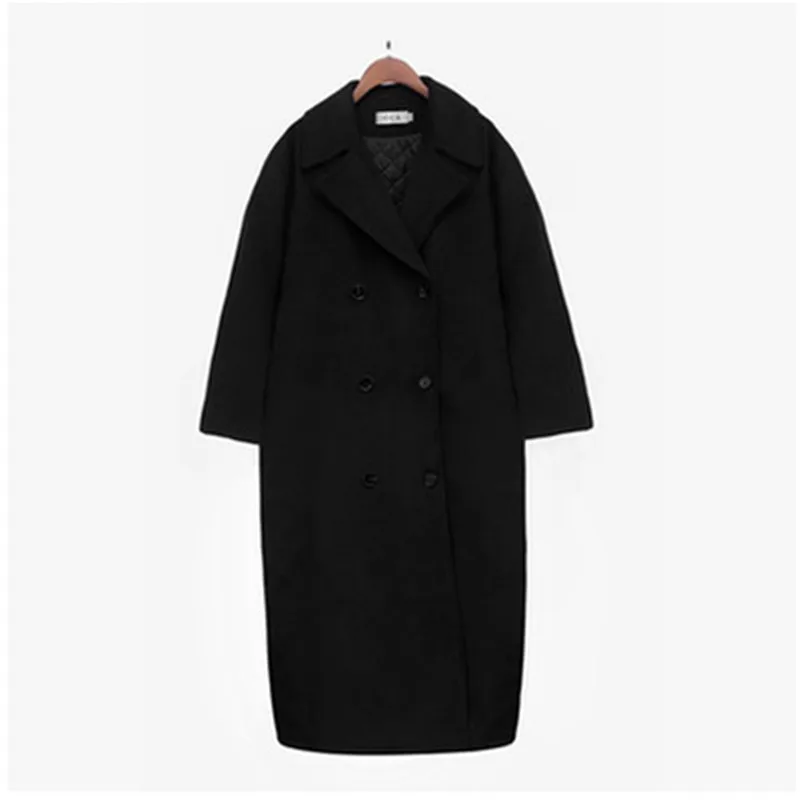 Новое винтажное стильное зимнее шерстяное пальто в стиле кокон для женщин X-Long плюс хлопок утолщенное Макси шерстяное пальто парки Manteau Femme C3593 - Цвет: black