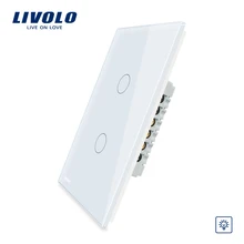 Livolo US/AU стандартный настенный светильник, диммер, сенсорный домашний выключатель, 2 банды, 1way, слоновая кость, белый/черный, стеклянная панель, VL-C502D-11/12