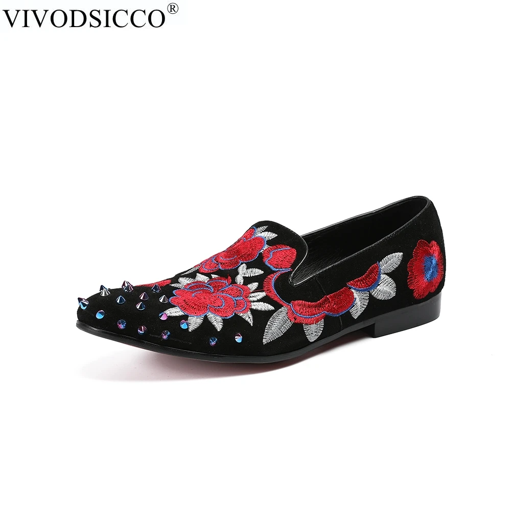Buy VIVODSICCO Embroidered Loafers Men Rivets Shoes