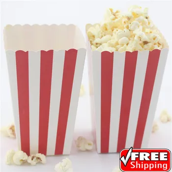 

36pcs Red Striped Paper Popcorn Boxes-Old Fashioned Carnival Circus Retro Party-Red and White DIY Candy Buffet Snack Paper Treat