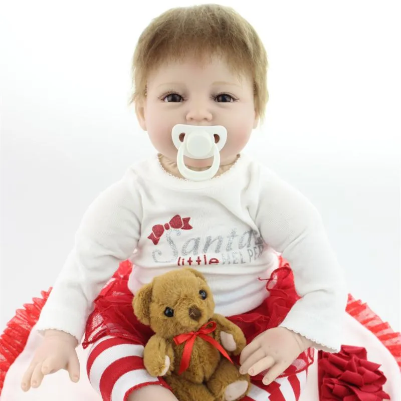 Soft Silicone Reborn Baby Dolls 22 Inch New Fashion 55cm Realistic Girl Dolls With Bear Toys