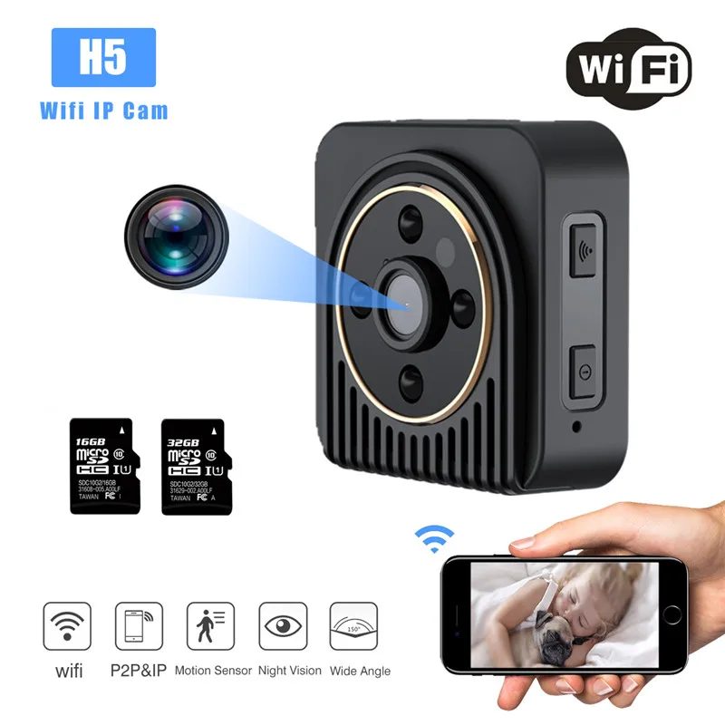 

SOONHUA Wearable Body Camera WiFi Remtoe Control Camera HD Night Vision Digital Camcorder Remotely Security Monitor With 4 LED