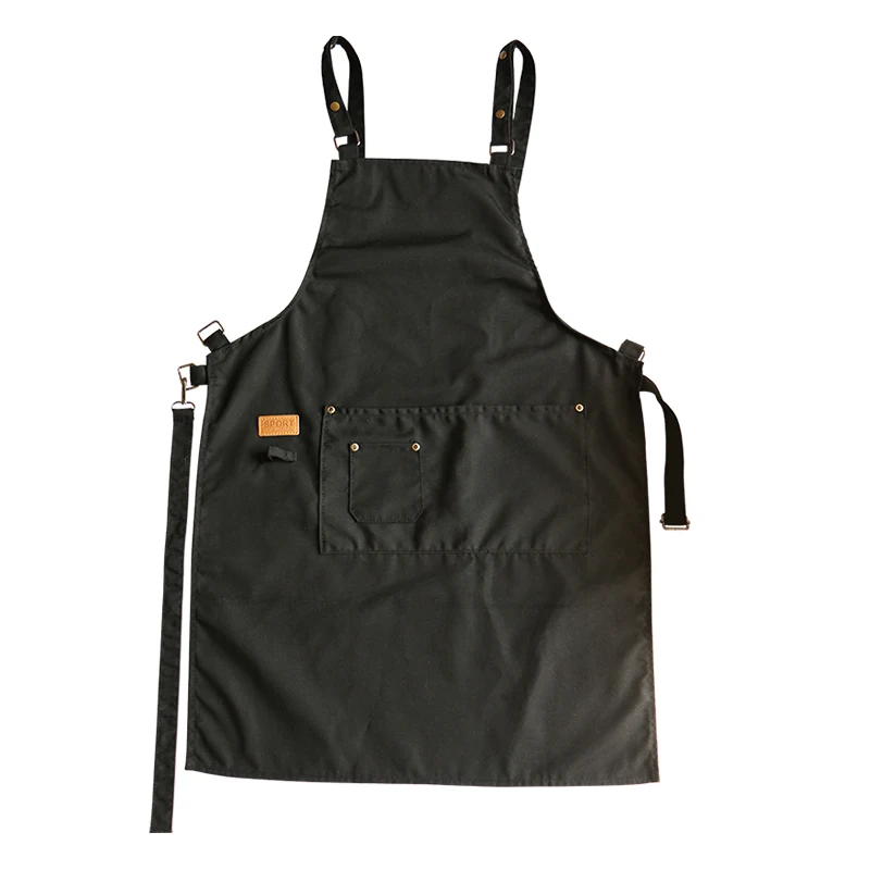 2020 New Adjustable Canvas Work Apron with Tool Pockets Black kitchen aprons for woman man Cross-Back Straps pinafore bib