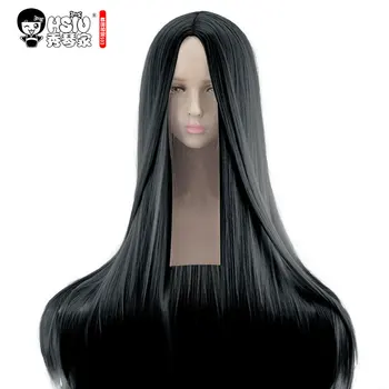 

HSIU High Quality Anime Game black 100cm Long Straight Wig central parting Cosplay Wig Halloween Costume party Play Hair Wigs