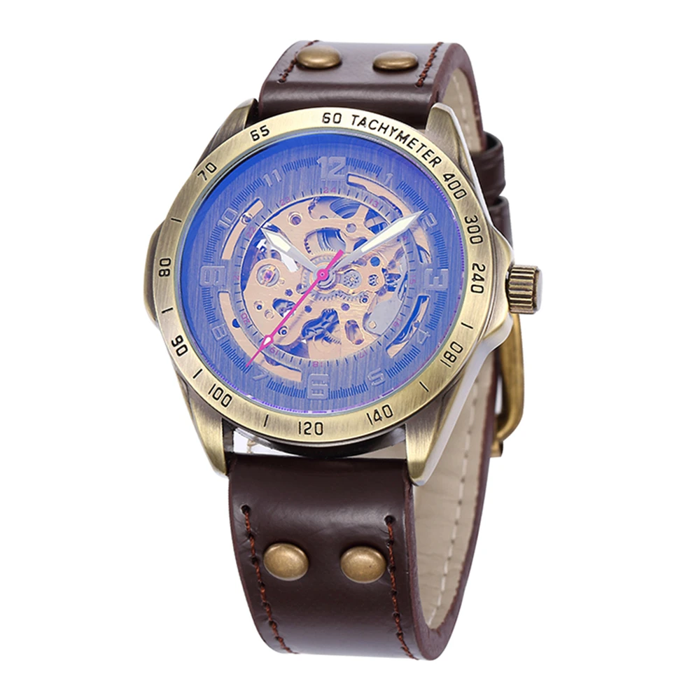 SHENHUA Clock Men Retro Bronze Case Wristwatch Male Automatic