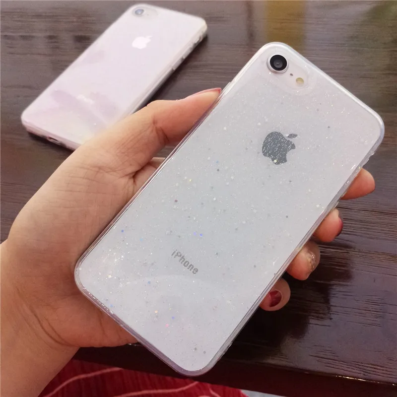 Простой Прозрачный шикарный, с блестящими звездами круглый чехол TPU чехол для телефона для iPhone 6 6S 7 8 Plus X Xr Xs Nax Solf силиконовый чехол для телефона - Цвет: White