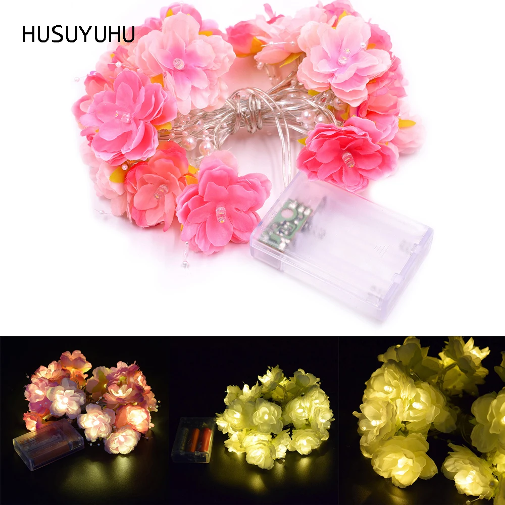 

HUSUYUHU Simulation Rose Flowers String Light Romantic Valentine Wedding Garden Decoration Lamp Holiday By AA Battery 20 LEDS