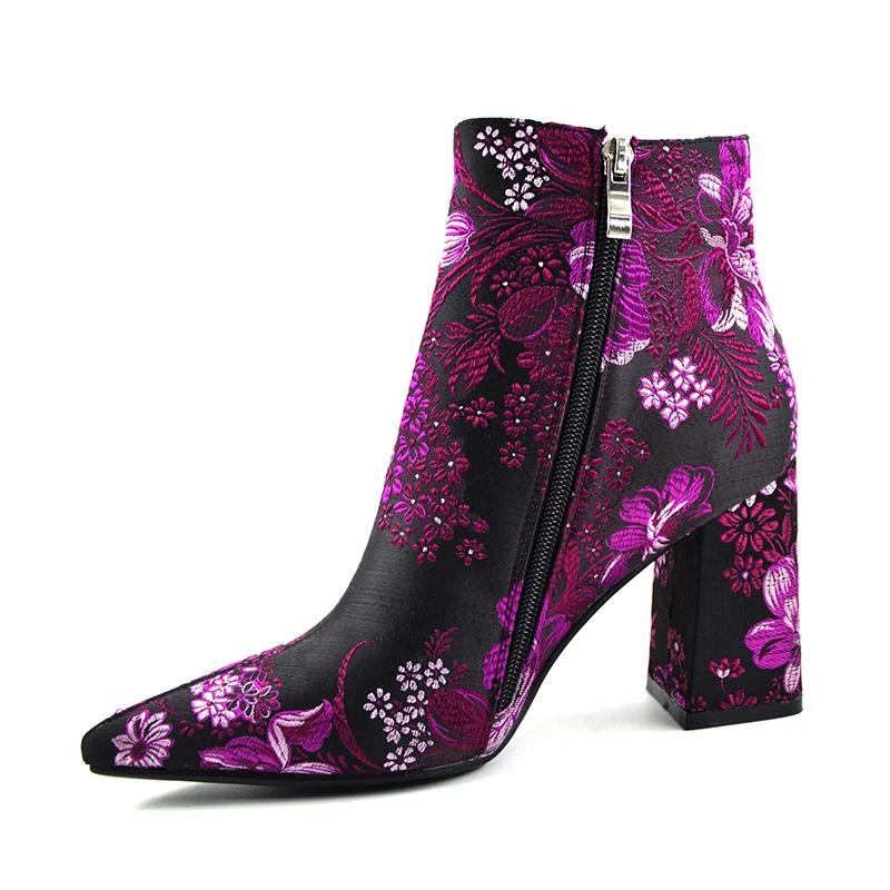 Весенние элегантные ботильоны на высоком каблуке; женские роскошные брендовые ботинки с острым носком; женские короткие ботинки с вышивкой; большие размеры 32-43