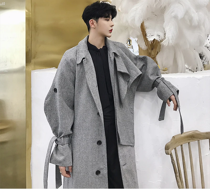  Trench Coat Men Streetwear Punk Rave Gothic Long Jacket  (8)
