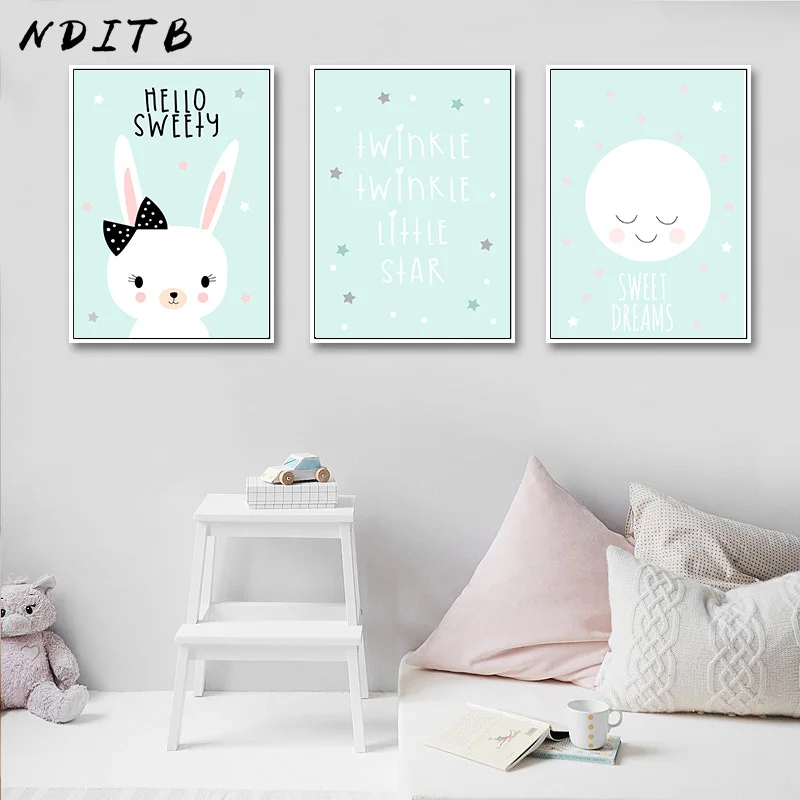 

NDITB Baby Nursery Wall Art Canvas Painting Cartoon Posters and Prints Nordic Kids Decoration Pictures Children Bedroom Decor