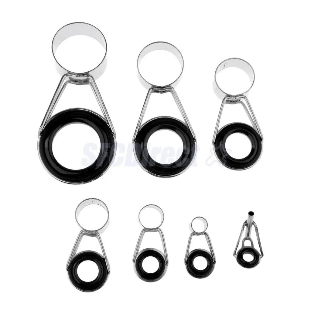 7Pcs/set Ceramic Ring Eyes Fishing Rod Tip Guides Ring Stainless Steel Frame Telescopic Surf Casting Fishing Rod Tips Rings