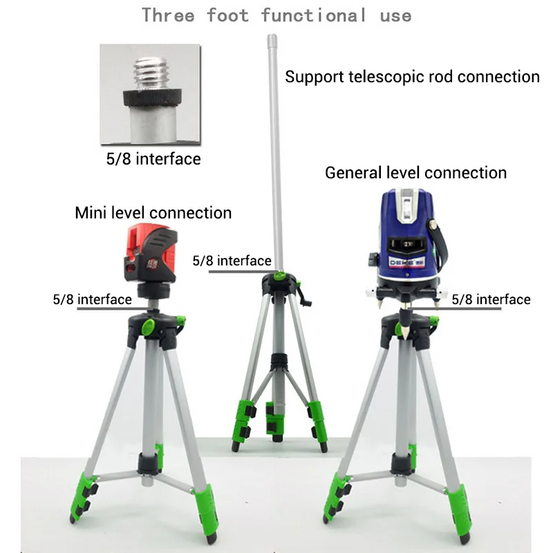 

120cm 150cm Laser Level Tripod with Universal Joint 5/8 Adapter Swivel Head Slash Function Extension Rod for Adjustable Bracket