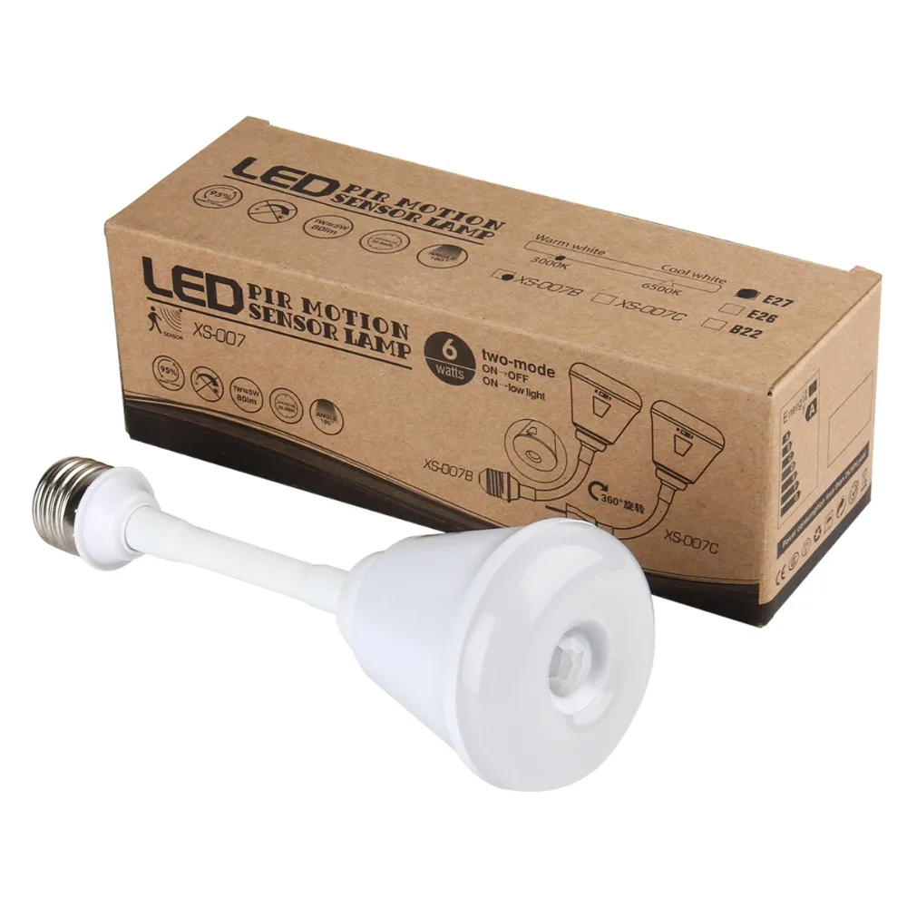 SuperNight 6W E27 LED Night Light 2 in 1 360 Degree Rotation PIR Motion Sensor Lamp Aisle Wardrobe Stairs Garage Decor Lamp Warm (2)