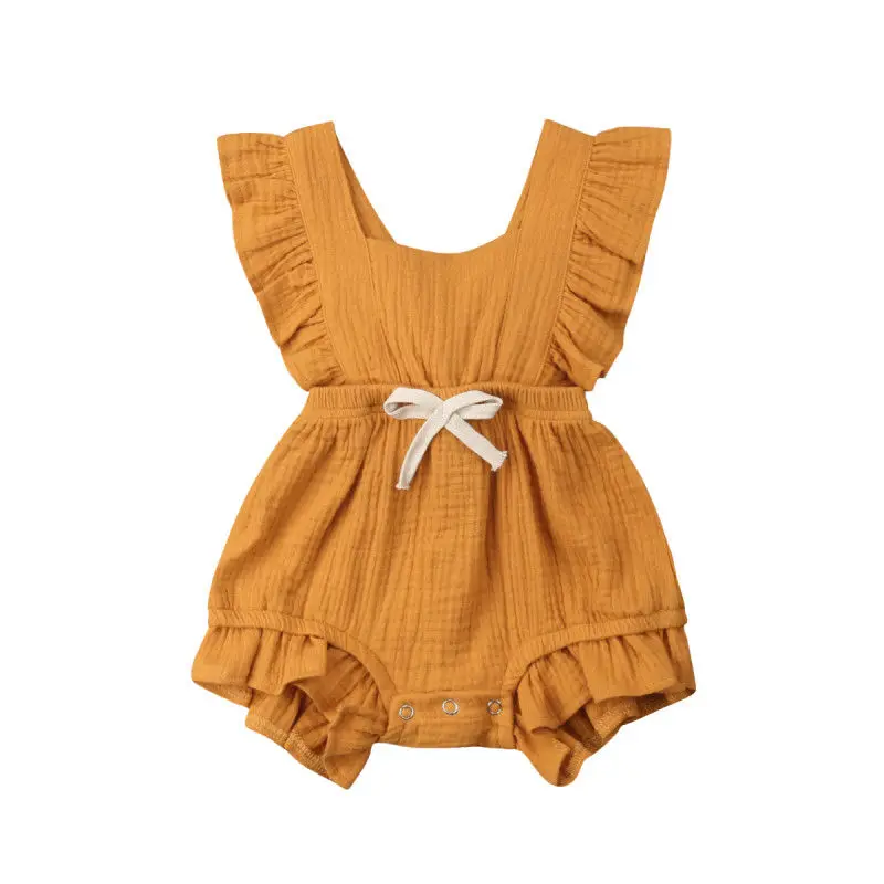 Однотонный комбинезон с оборками для новорожденных девочек, Летний комбинезон без рукавов, наряды, пляжный костюм, милая одежда для маленьких девочек - Цвет: Цвет: желтый