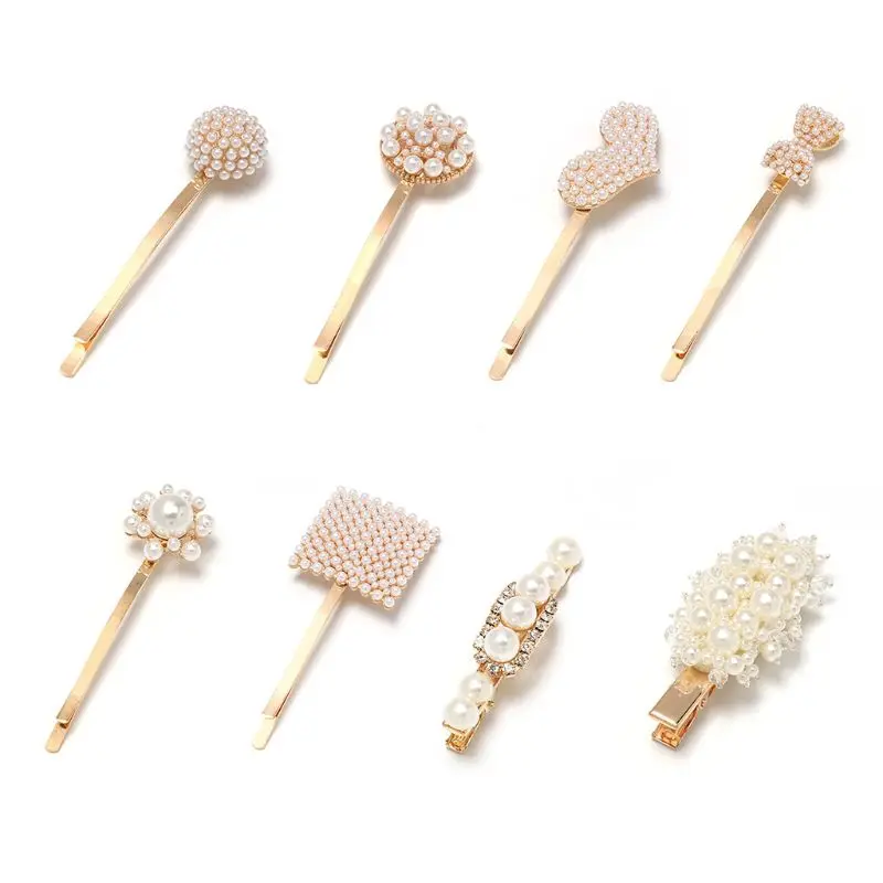 

Minimalist Luxury Imitation Pearl Beaded One Word Curved Hairpin Ladies Wedding Metal Alloy Geometric Hair Styling Barrette Clip