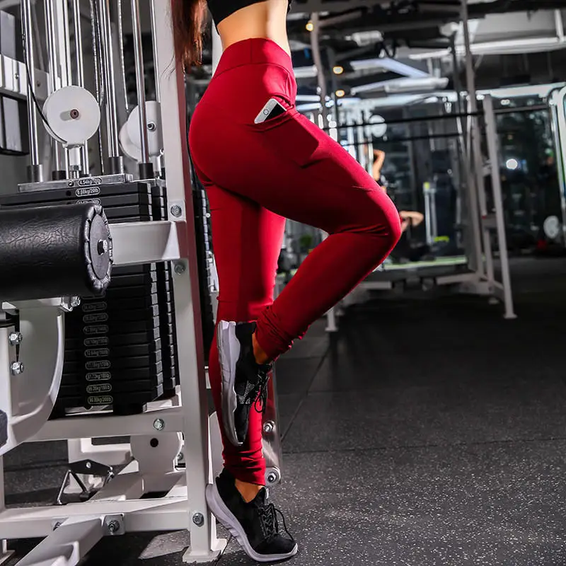 Hecatal сексуальные быстросохнущие женские штаны для пробежки, фитнеса, боковой карман для мобильного телефона, йоги, облегающие сетчатые штаны - Цвет: 9005 Red Long