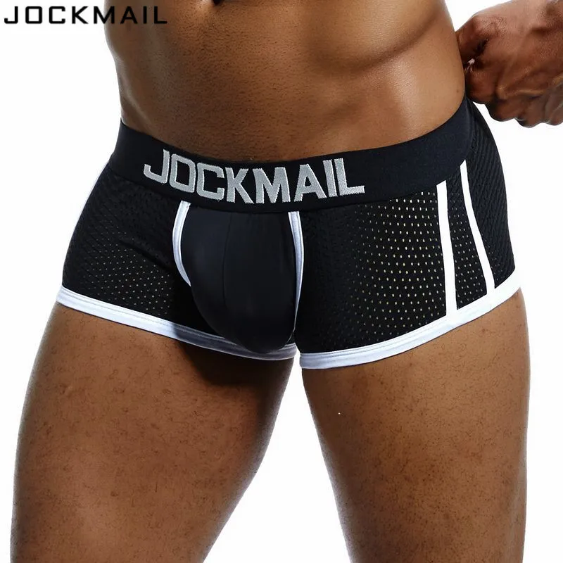 JOCKMAIL, фирменное мужское Сетчатое нижнее белье, боксеры, calzoncillos hombre, гей, одежда для сна, Cueca, боксеры, дышащие, промежность, мужские трусы, шорты