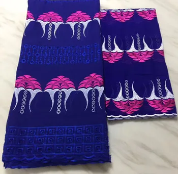 

2019 Latest Nigeria Swiss Laces High Quality Swiss Voile Laces 5+2yards/set Cotton African Lace Fabric For Women HXX002 blue