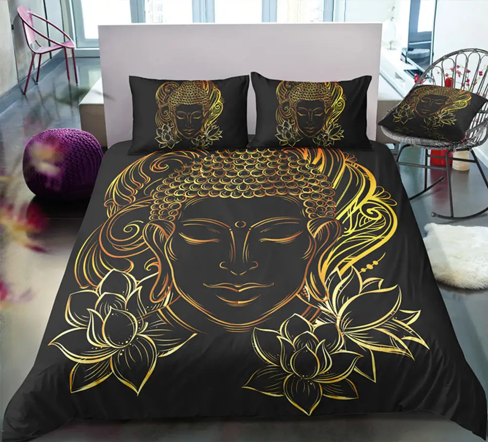 金色线稿佛头和莲花
