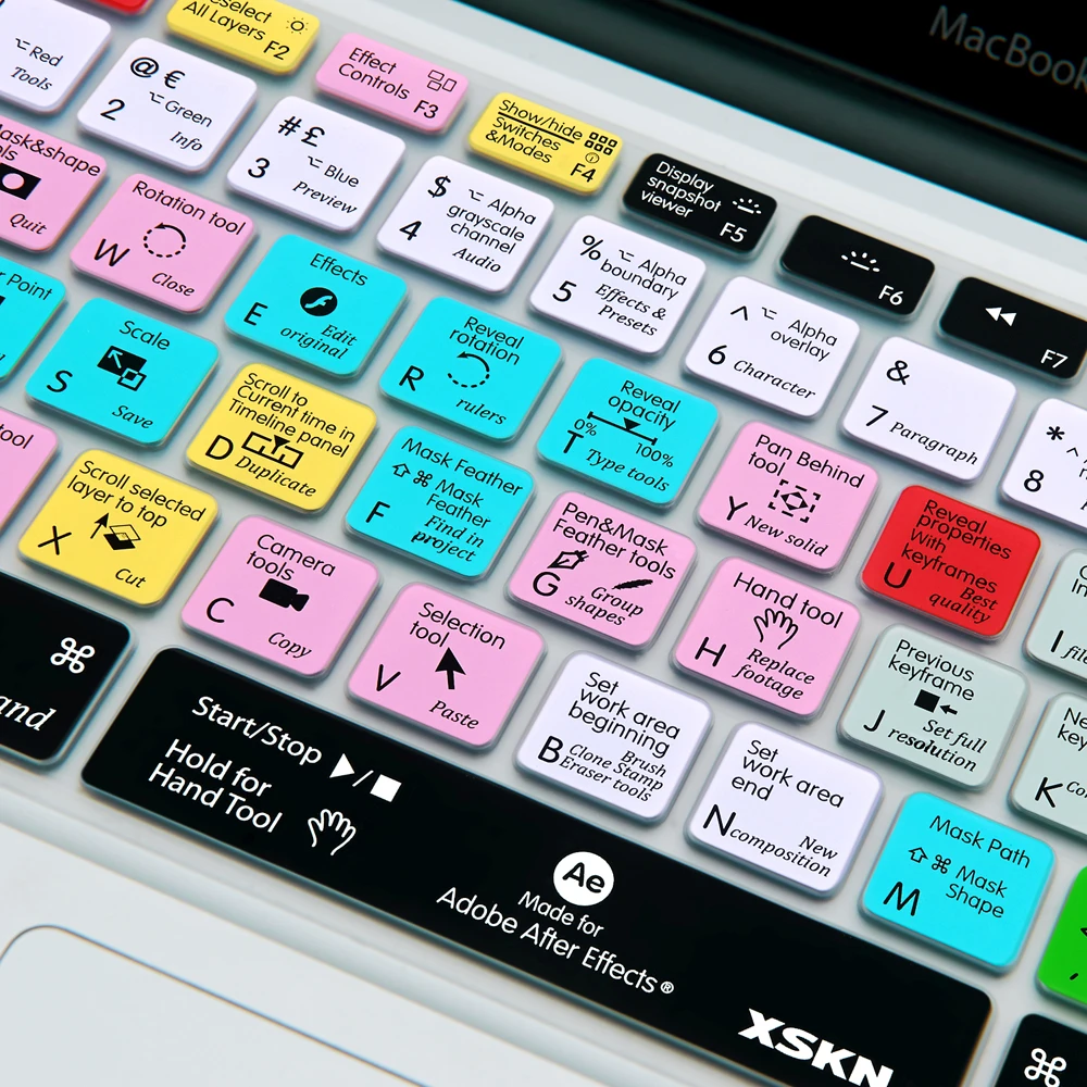 XSKN After Effects клавиатура для Macbook 13 15 для программного обеспечения на английском языке AE ярлыки горячие клавиши Силиконовая накладка для клавиатуры США ЕС