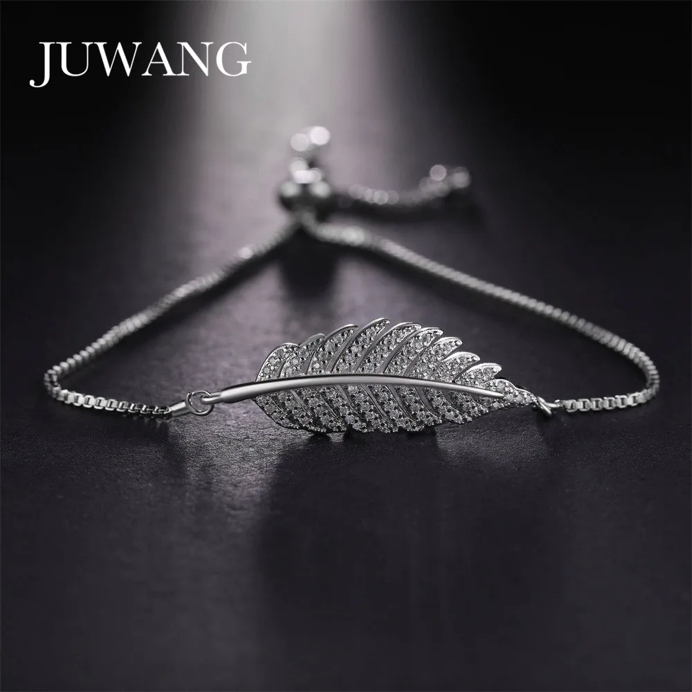 

JUWANG Wholesale Leaf Women Bracelets&Bangles Luxury Fashion Shiny AAA CZ Adjustable Link Chain Adjustable Bracelet Jewelry Gif