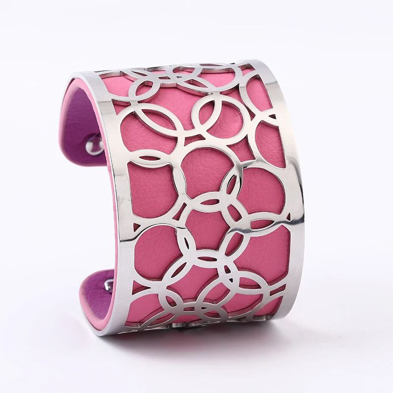 

2019 DIY Stainless Steel Bracelets Band Arm Cuff Bracelets Bangles For Women Gift Reversible Leather pulseiras