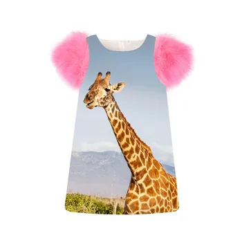 

Children Girls Dress fashion Spring/Autumn faux fur sleeve girls printing Long Deer Toddler Kids Dresses baby Clothing