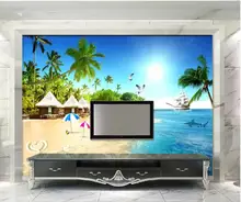 beautiful scenery wallpapers Seaside sea beach small grass house coconut tree sea view space expansion 3D background wall beautiful scenery wallpapers Seaside sea beach small grass house coconut tree sea view space expansion 3D background wall
