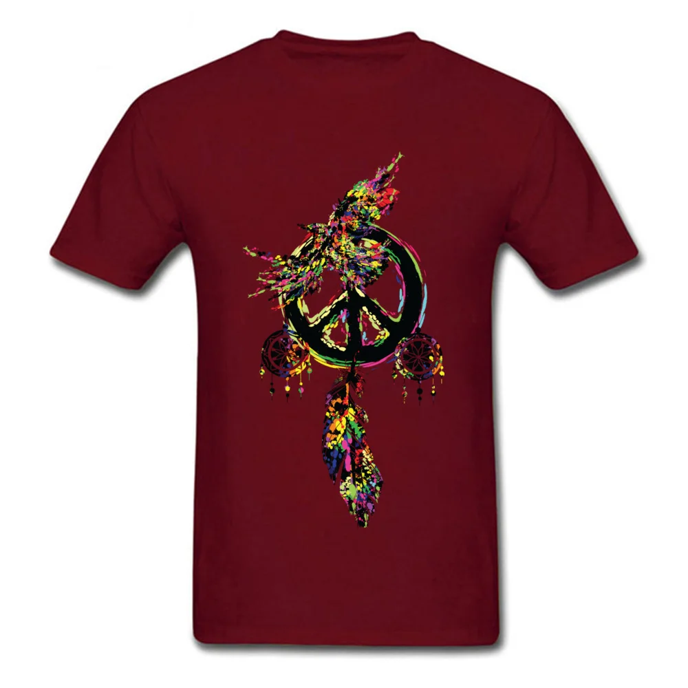 Peace dream cather Short Sleeve Tops & Tees Crew Neck 100% Cotton Fabric Men's T Shirts Custom Tops Tees 2018 Discount Peace dream cather maroon