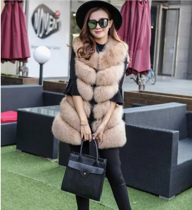 Женские жилеты из лисьего меха большого размера, зимняя куртка без рукавов, манто Femme Hiver, зимние осенние жилеты из искусственного меха K1117