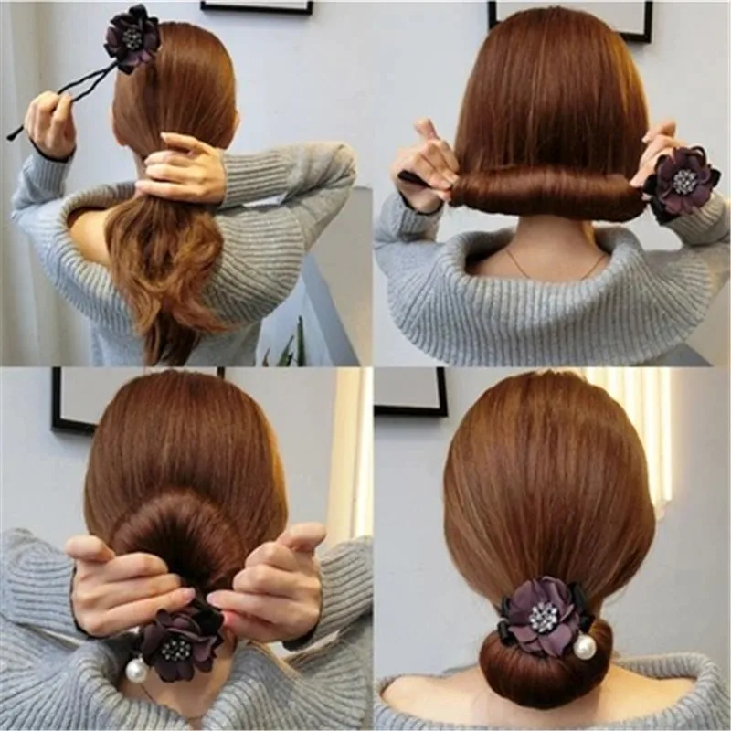 Flower Pearl Pendant Hair Bun Maker Donut Magic Easy Hair Styling