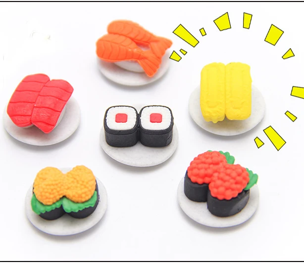 Kawaii ластик 60 шт./10 комплектов милые в форме суши Ластики для карандашей творческая пища резинка для детей Резина Бесплатная доставка