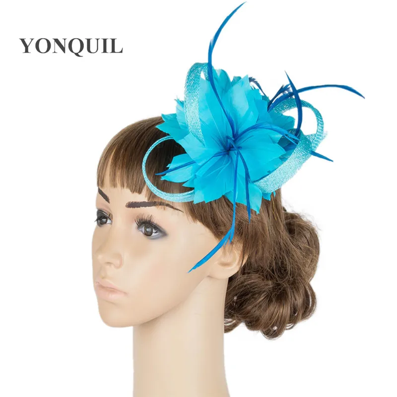 Blue//orange//you choose colour net /& feather wedding fascinator hair clip//corsage