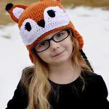 Хлопковая шапка для девочек новые оранжевые шапочки с изображением лисы, шапки ручной работы, вязаная шапка детская мультяшная шапка
