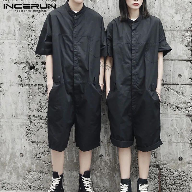 

INCERUN Rompers Mens Cargo Overalls Loose Solid Color 2019 Streetwear Punk Style Shortsleeve Playsuit Men Jumpsuit Pants S-5XL