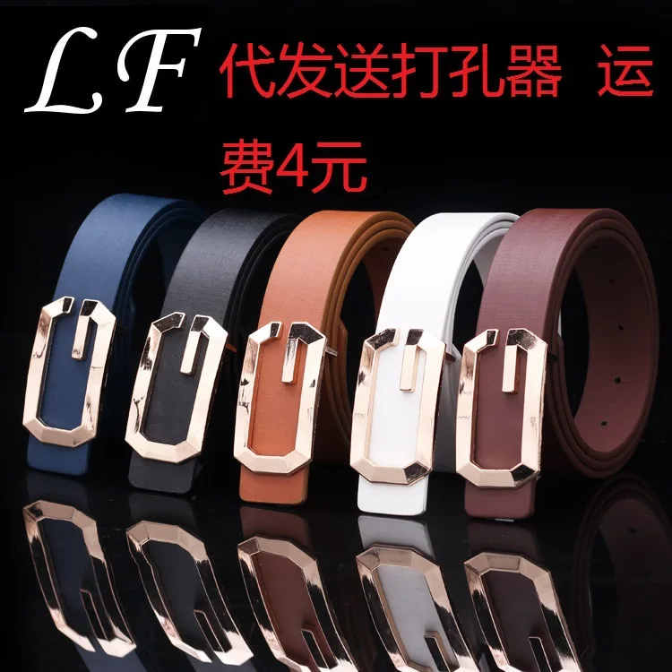 

New Fashion Men's And Women's G-shaped Buckle Belt Wild Neutral Gold G-letter Smooth Buckle Belt