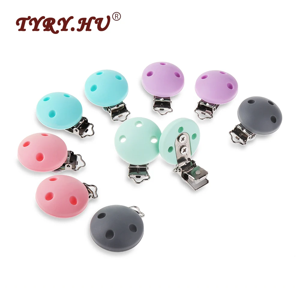 

TYRY.HU 10Pcs Round Shaped Silicone Nipple Holder Pacifier Clips Baby Teething Chew Toys BPA Free DIY Pacifier Chain Accessories