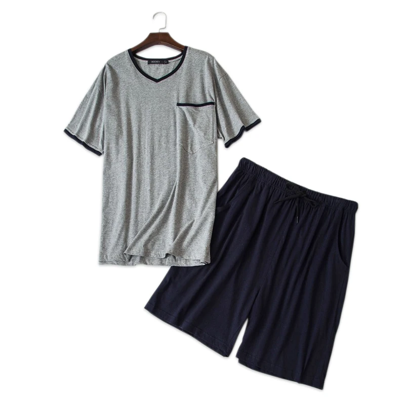 

Plus size Summer pajama cotton men Pyjamas homme sexy v-neck pijama men set casual 100% cotton sleepwear for male underwear
