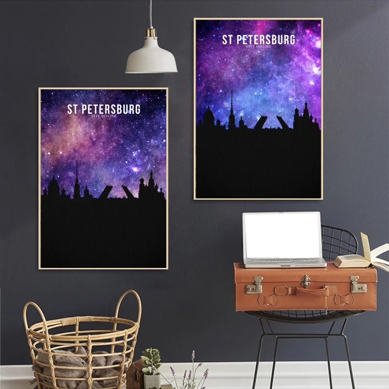 

Landscape ST PETERSBURG Russia Starlit Sky Art Canvas Poster Wall Pictures for Living Room No Frame