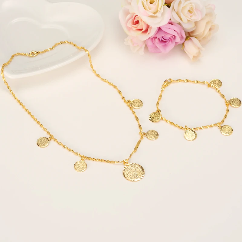 

45CM Coin Necklaces 21cm bracelet for Women gold Money Sign Chain Great Money Maker Gifts Islam Muslim Ancient Coin Jewelry