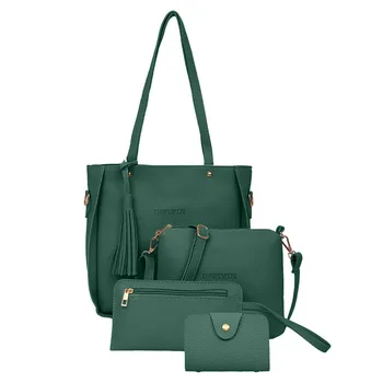 

4pcs/Set PU Leather Tassels Shoulder Bag Women Big Capacity Tote Portable Handbag Mini Clutch Card Bags Travel Messenger Bag6.8