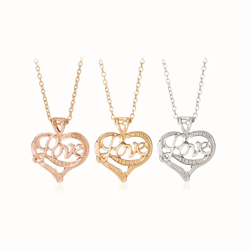 10pcs / lot Hot Sale Simple Love Heart Necklace Pendant Beautiful For Wedding Gift Shiny Nacklace Jewelry