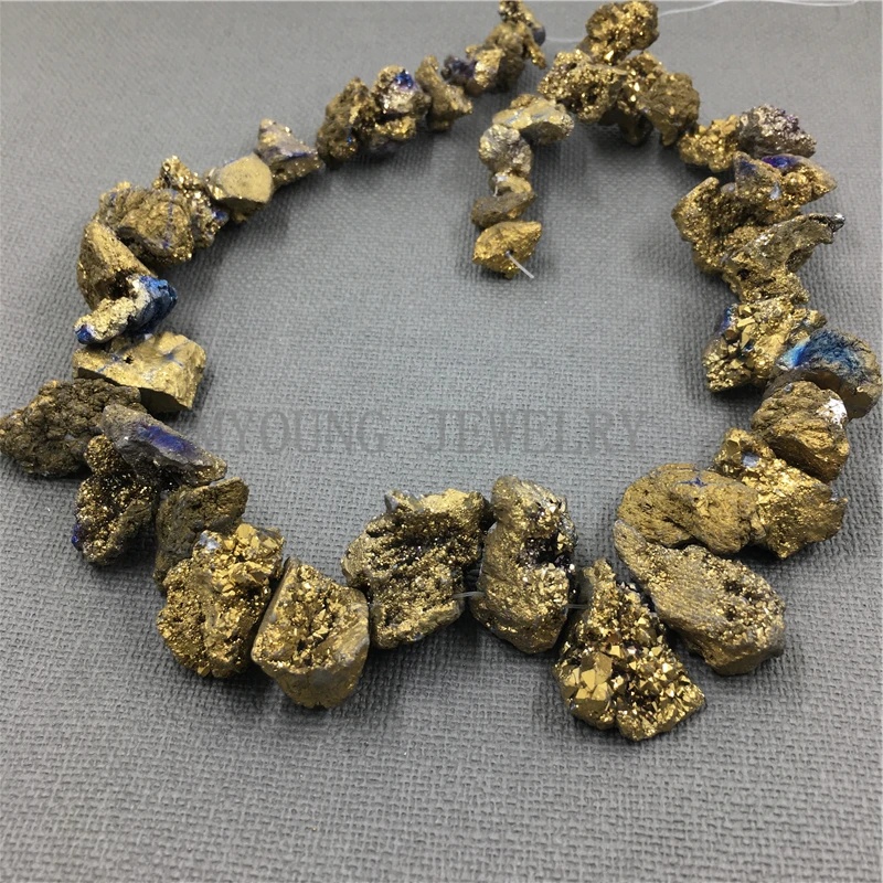 MY1073 Freeform MIX Size Druzy Crystal Yellow Titanium plated Beads,Nugget Quartz Hole Beads  (1)