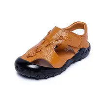 Summer boy hollow sandals Children’s sandals 2019 new summer Baotou Genuine Leather soft bottom non-slip kids beach shoes