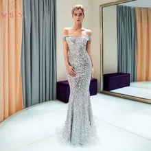 Серебристые вечерние платья Walk Beside You, шикарные блестящие платья-Русалка с открытыми плечами и блестками