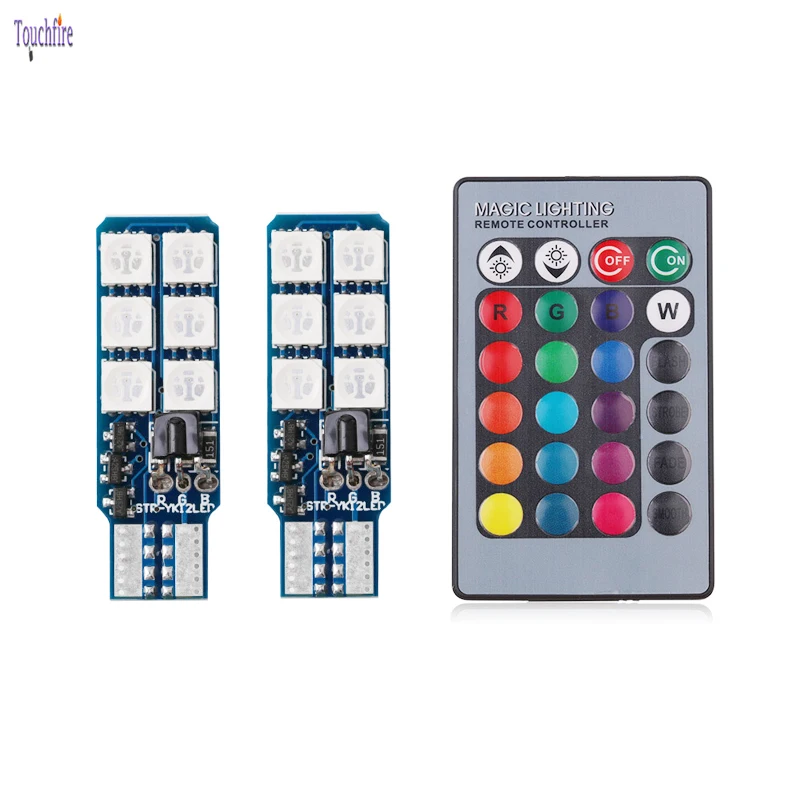 Светодиодные Автомобильные лампы T10 5050smd W5W 194 12 светодиодный RGB с пультом