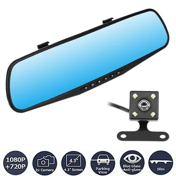 

Mirror 4.3 HD 1080P Dual Lens Safety Recorder Car DVR Dash Cams Rear View Hot