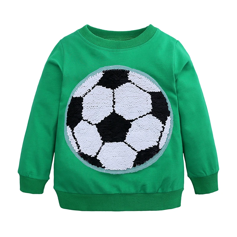 Толстовки с рисунком из блесток; Детские топы с длинными рукавами; футболка для мальчиков; пуловер для девочек; блузка; детская одежда; сезон весна-осень; ZX378